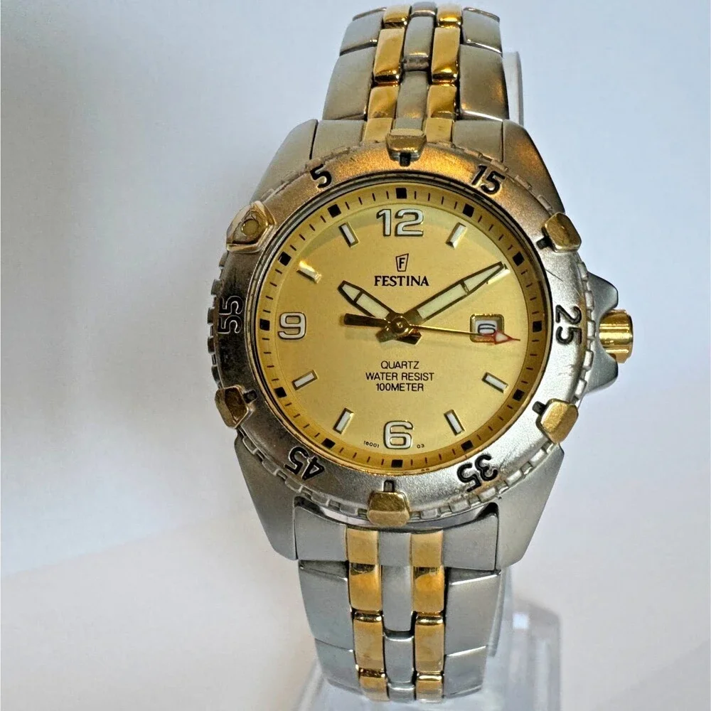 Rare Festina Gold Steel F16001/3 Quartz Women's Watch - Original Parts, Glows